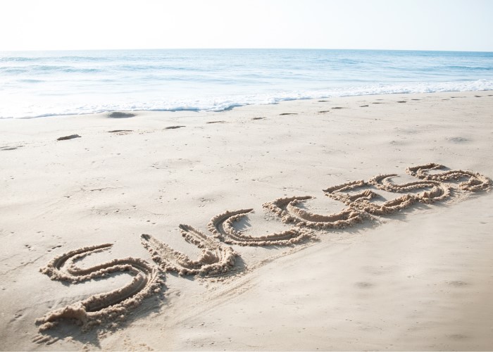 砂浜にsuccessの文字